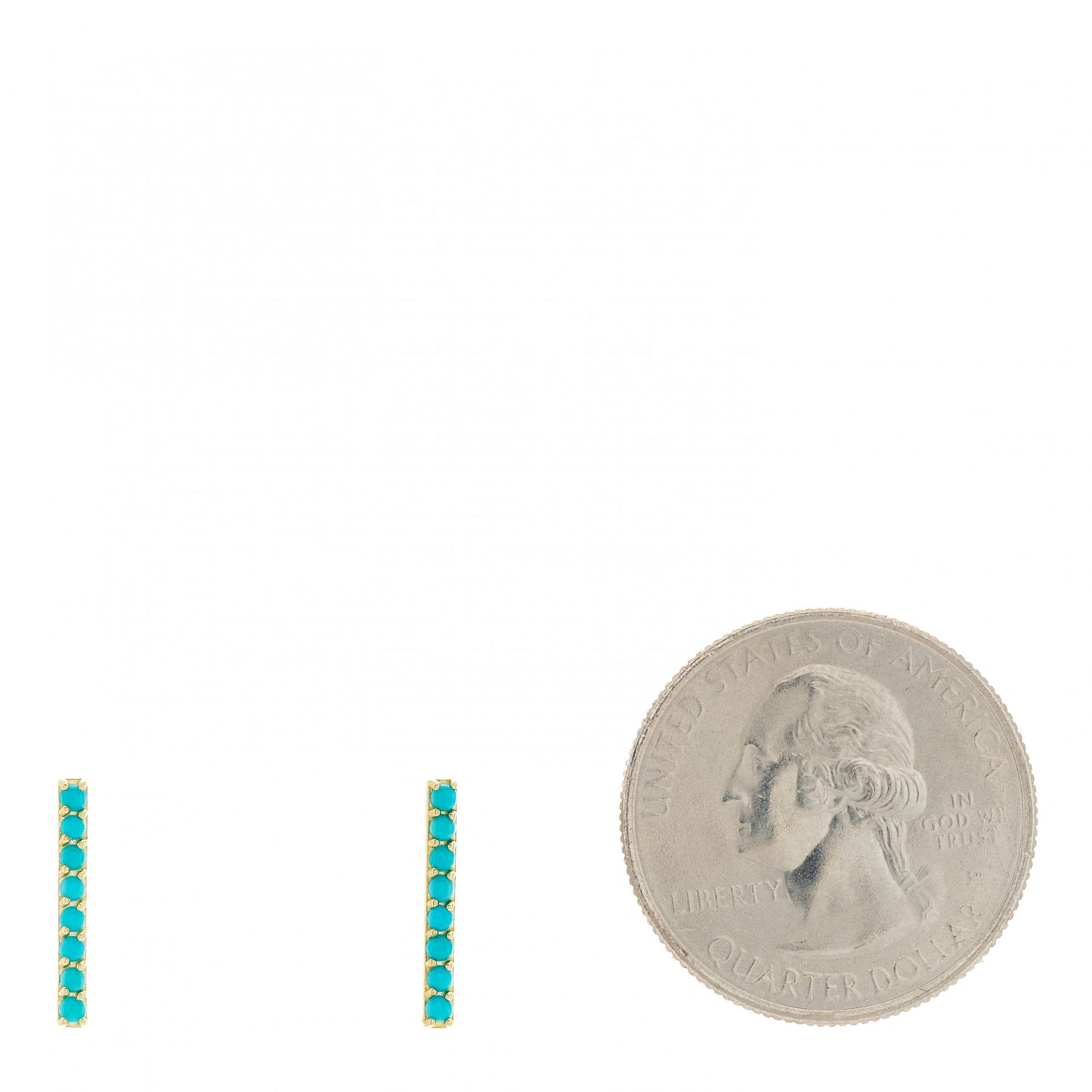 18K Yellow Gold Turquoise Long Bar Stud Earrings