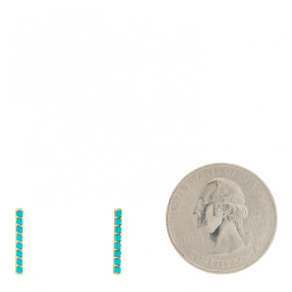 Jennifer Meyer 18K Yellow Gold Turquoise Long Bar Stud Earrings 2 of 4