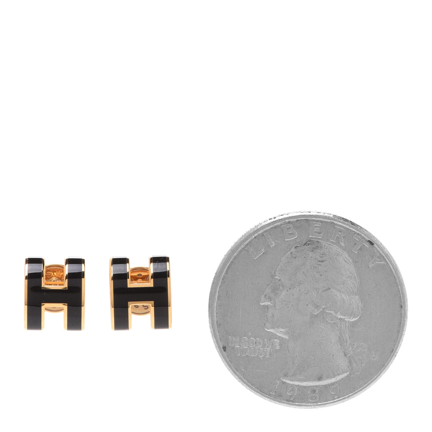 Gold Lacquered Mini Pop H Earrings Black