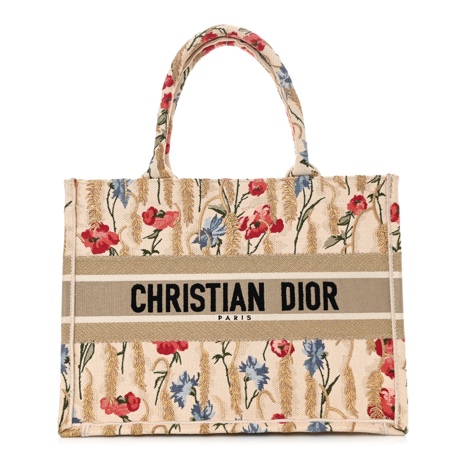 Christian Dior Canvas Embroidered Medium Hibiscus Book Tote Beige Multicolor 1 of 11