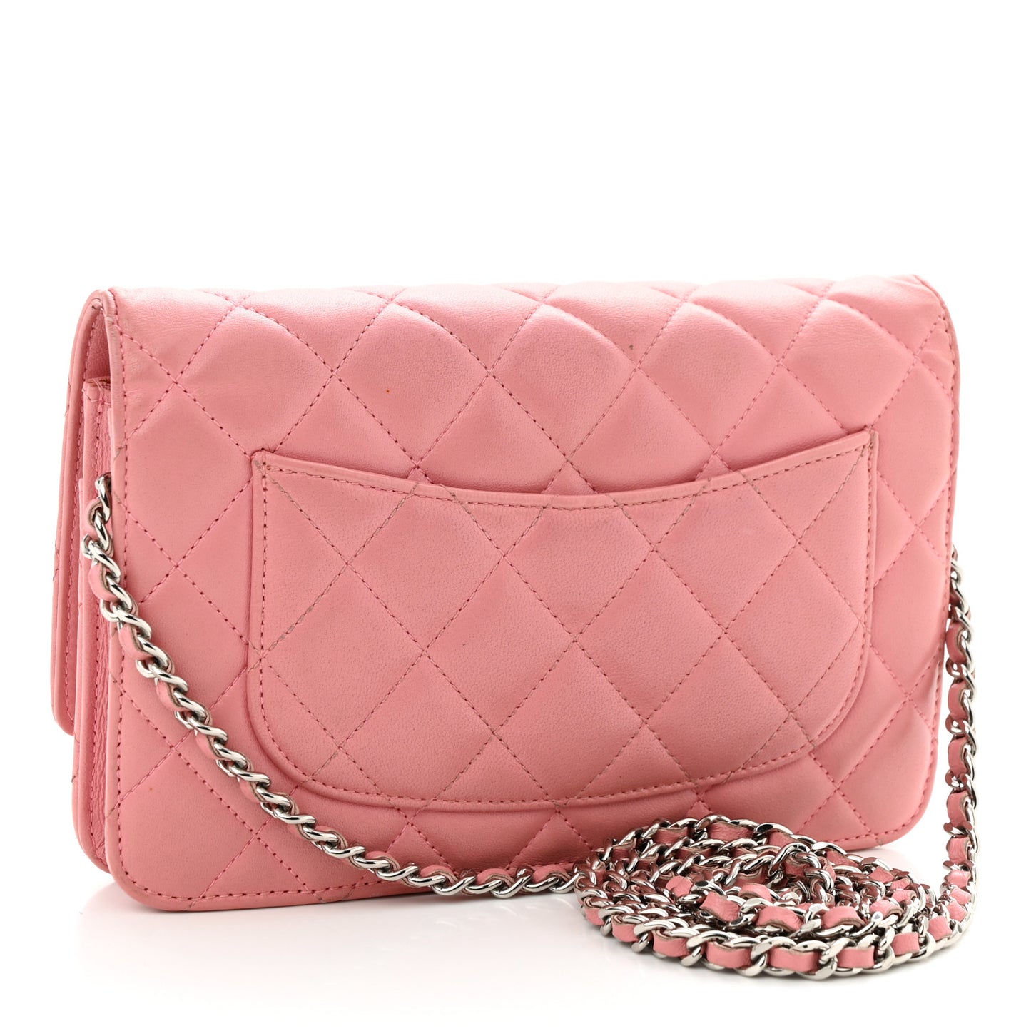 Lambskin Quilted Wallet On Chain WOC Pink