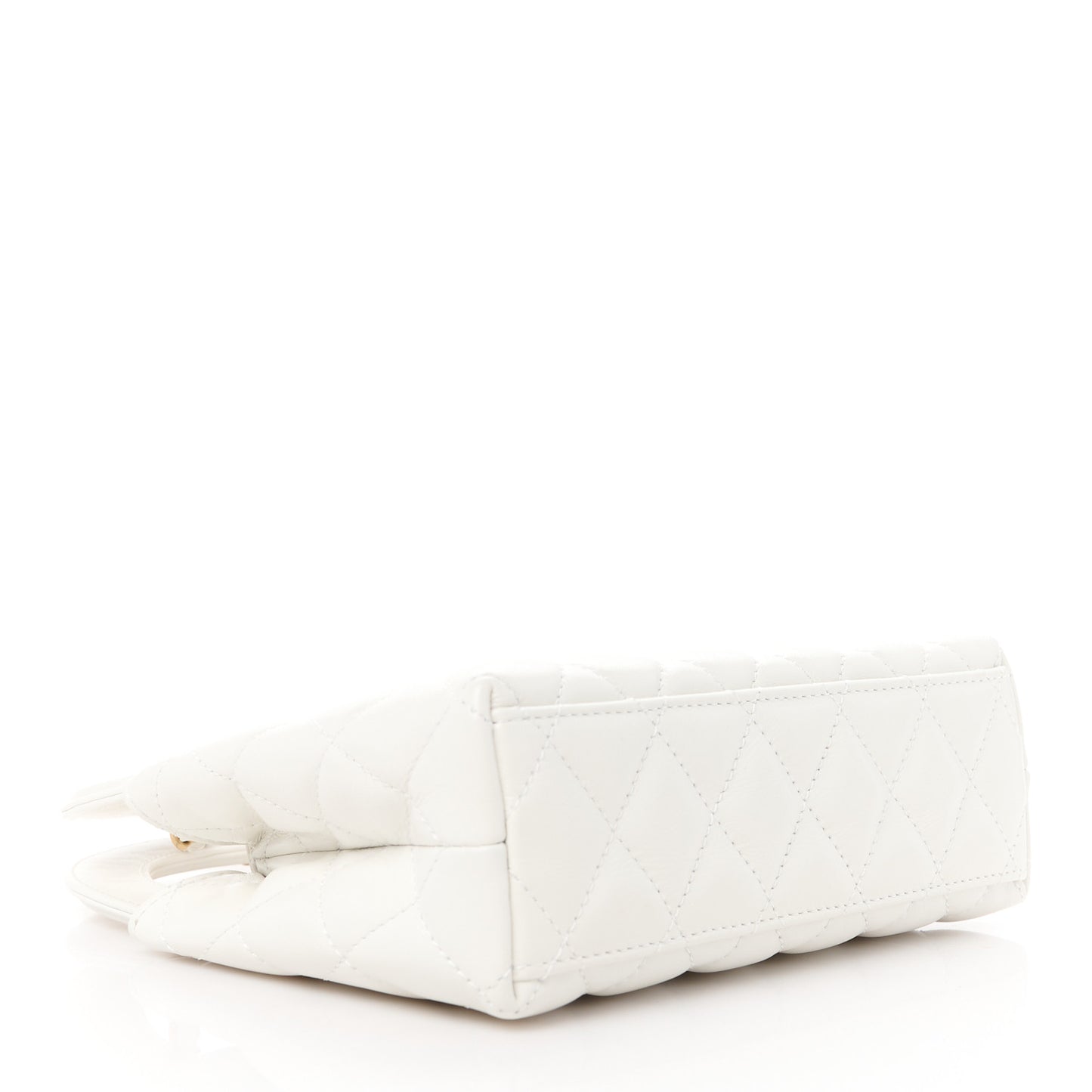 Shiny Aged Calfskin Quilted Nano Kelly Shopper White