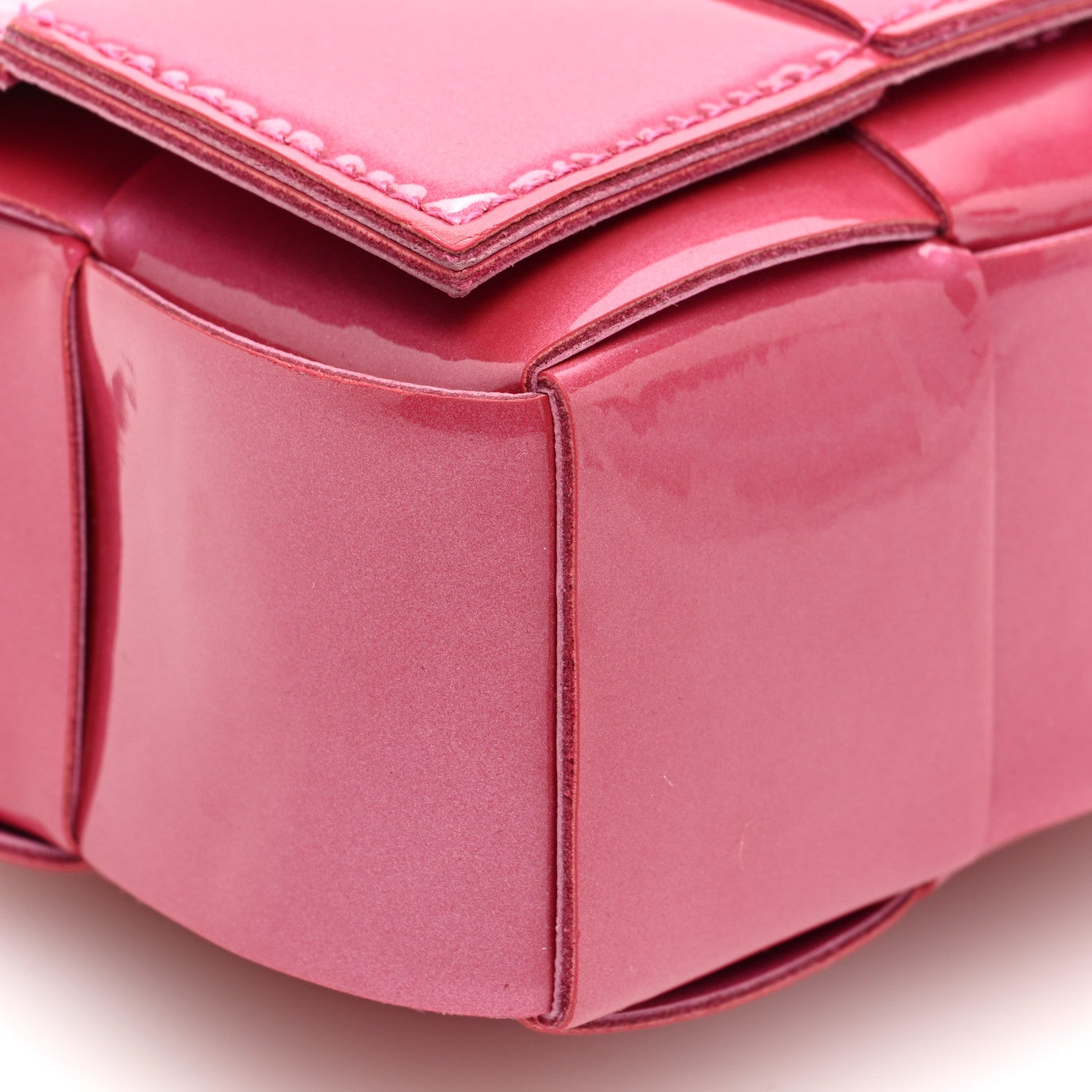 Bottega Veneta Metallic Patent Calfskin Maxi Intrecciato Extra Mini Cassette Crossbody Bag Pink 8 of 9