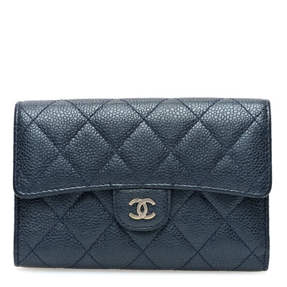 Chanel Metallic Caviar Quilted Medium Flap Wallet Dark Blue 1 of 7