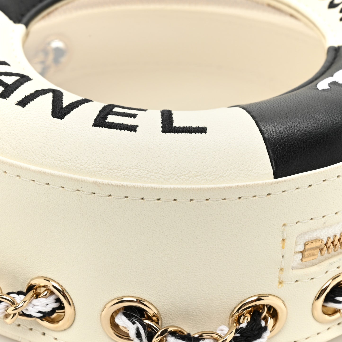 Lambskin Coco Lifesaver Round Bag Black White