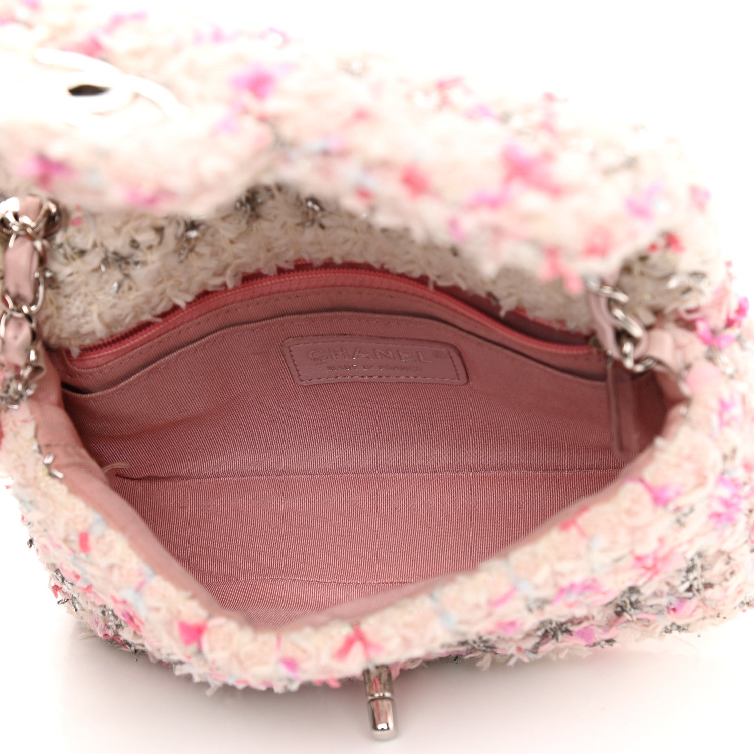 Chanel Tweed Quilted Mini Rectangular Flap Light Pink Silver Blue 5 of 10