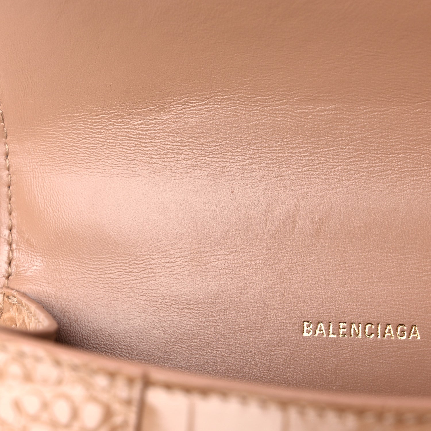 Balenciaga Shiny Calfskin Crocodile Embossed Hourglass Top Handle Bag XS Nude Beige 12 of 15