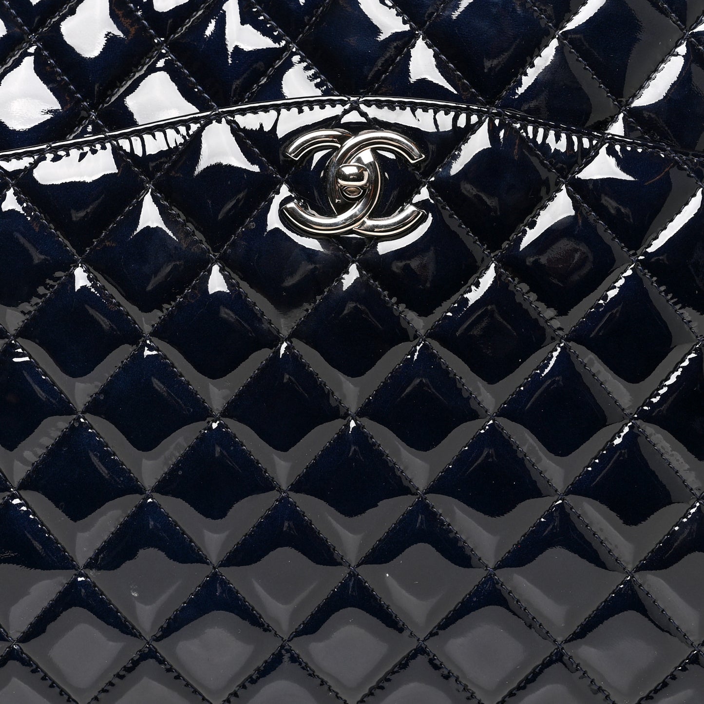Patent Quilted Accordion Shopping Tote Navy