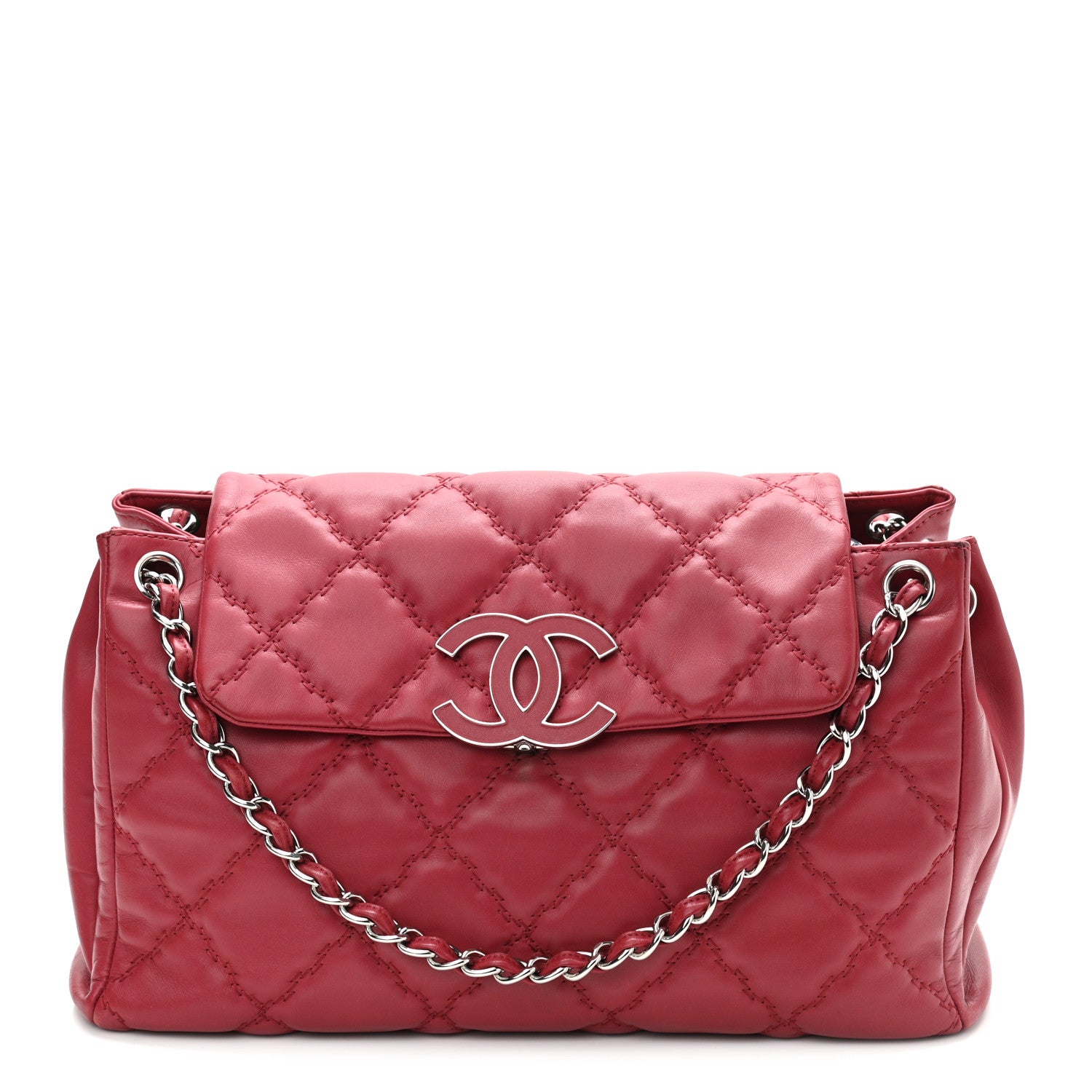 Chanel Calfskin Double Stitch Large Hamptons Flap Bag Red 1 of 10