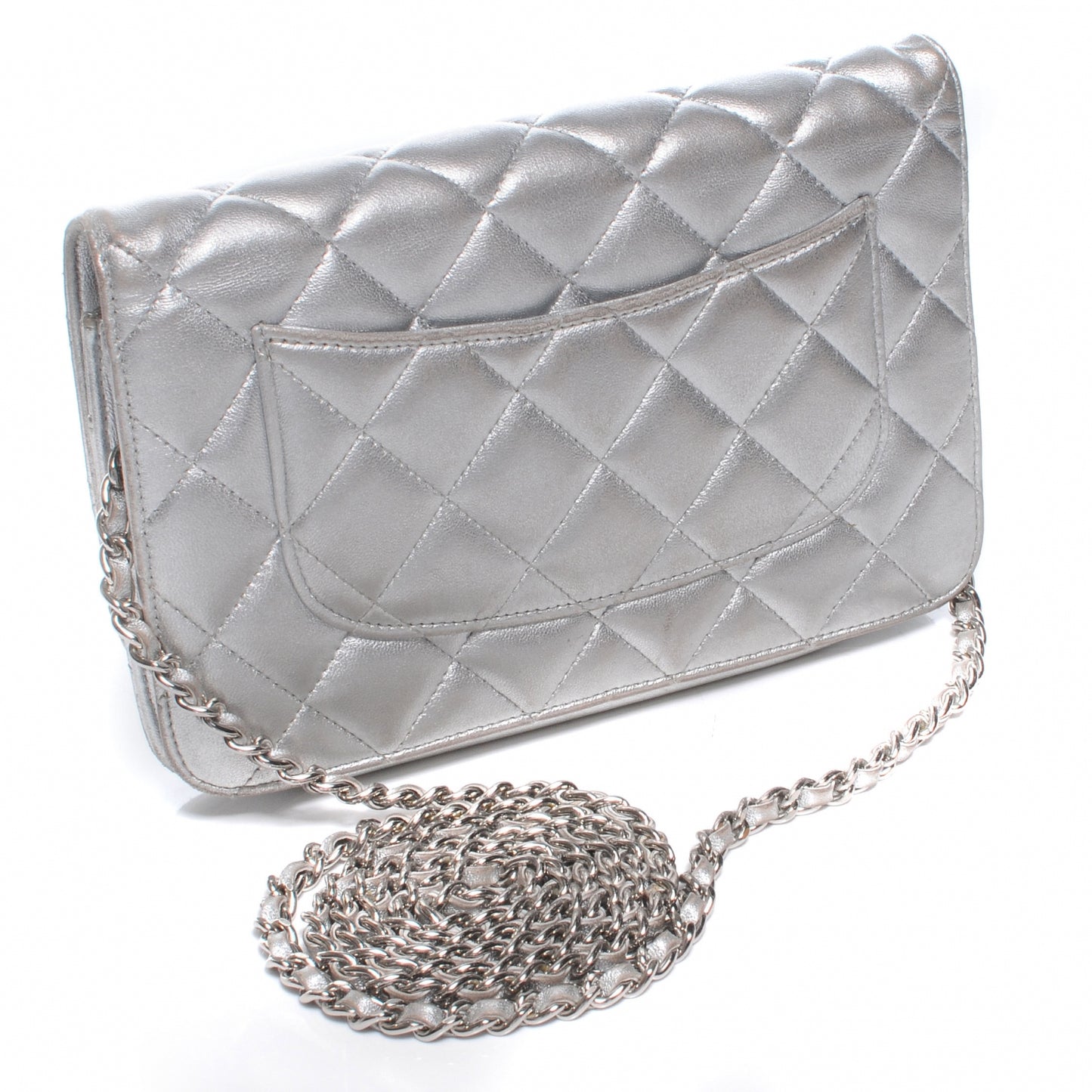 Lambskin Quilted Wallet On Chain Silver