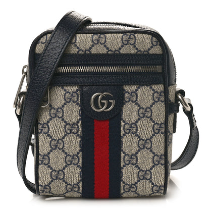 Gucci GG Supreme Monogram Textured Calfskin Web Mini Ophidia Messenger Beige Blue 1 of 8