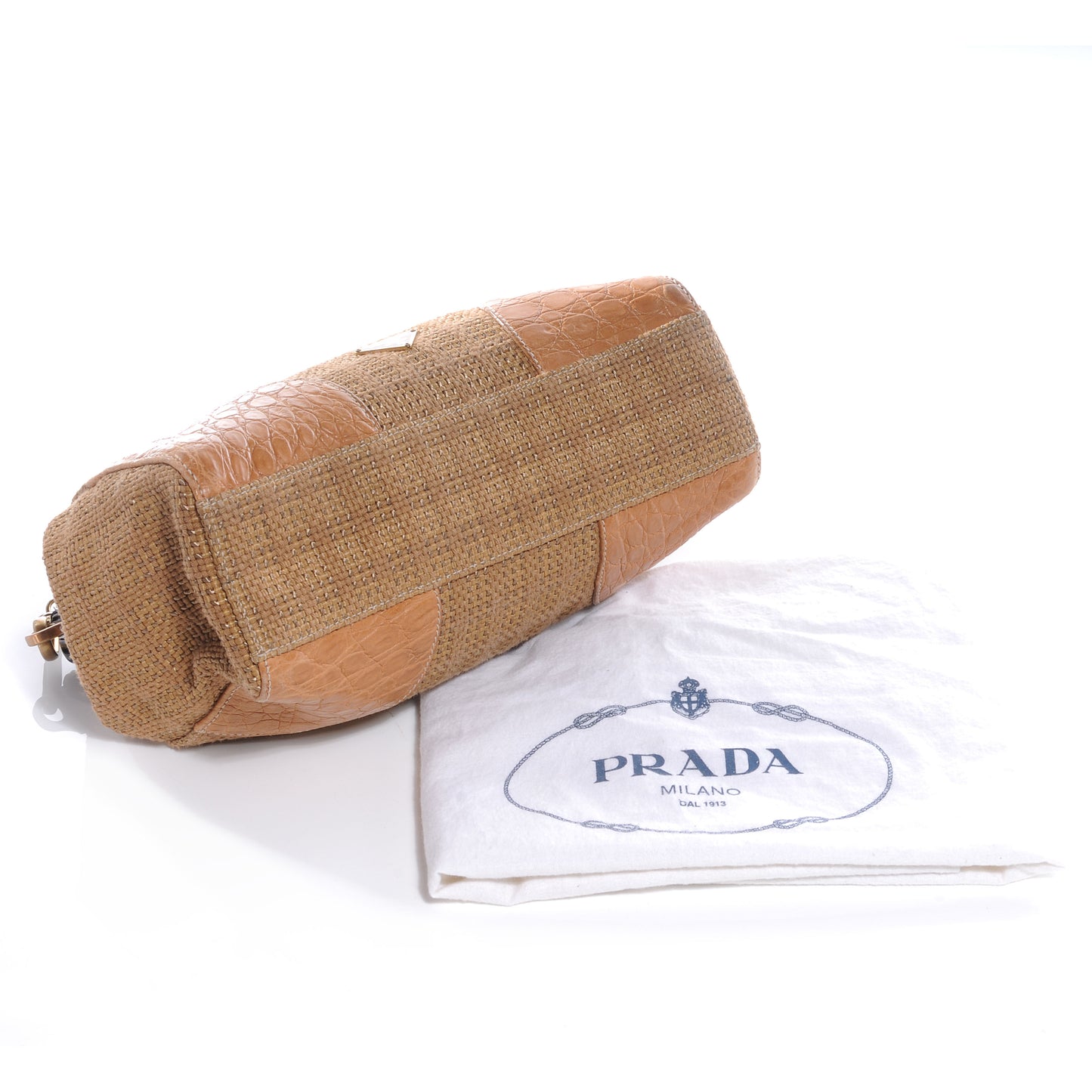 Straw Crocodile Woven Semitracolla Frame Bag Tabacco Naturale