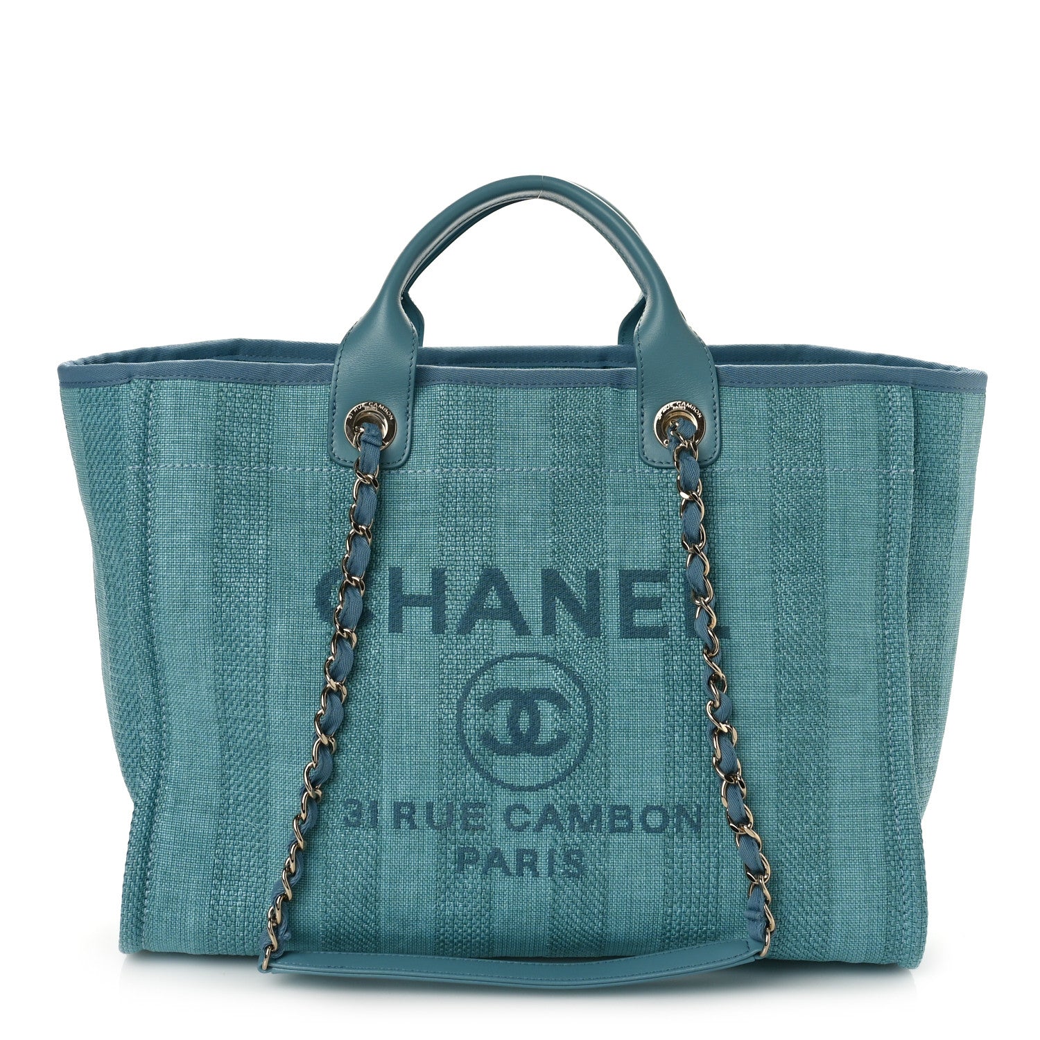 Chanel Mixed Fibers Calfskin Striped Medium Deauville Tote Light Blue 1 of 9