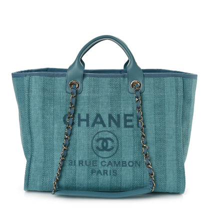 Chanel Mixed Fibers Calfskin Striped Medium Deauville Tote Light Blue 1 of 9