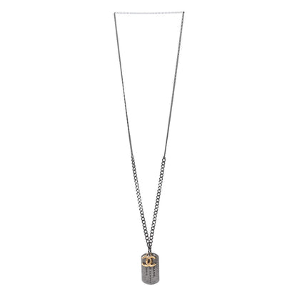 Chanel Ruthenium ID Dog Tag Charm Necklace Silver Gold 3 of 7