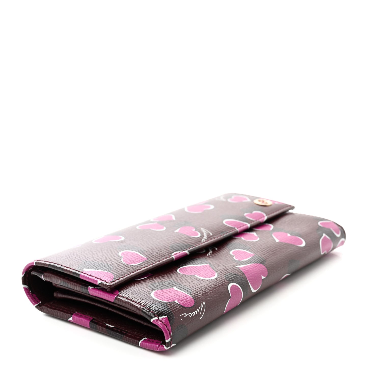 Calfskin Heartbeat Print Flap Wallet New Wine