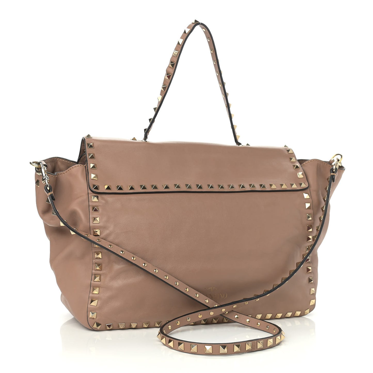 Vitello Rockstud Single Handle Flap Tote Beige