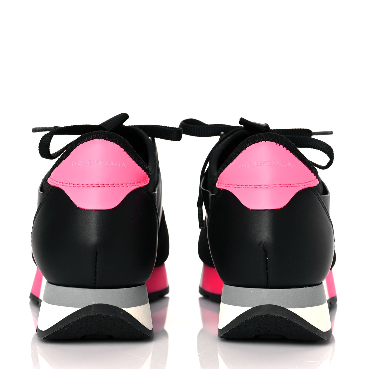 Mesh Calfskin Neoprene Womens Race Runner Sneakers 37 Black Rose Fluo