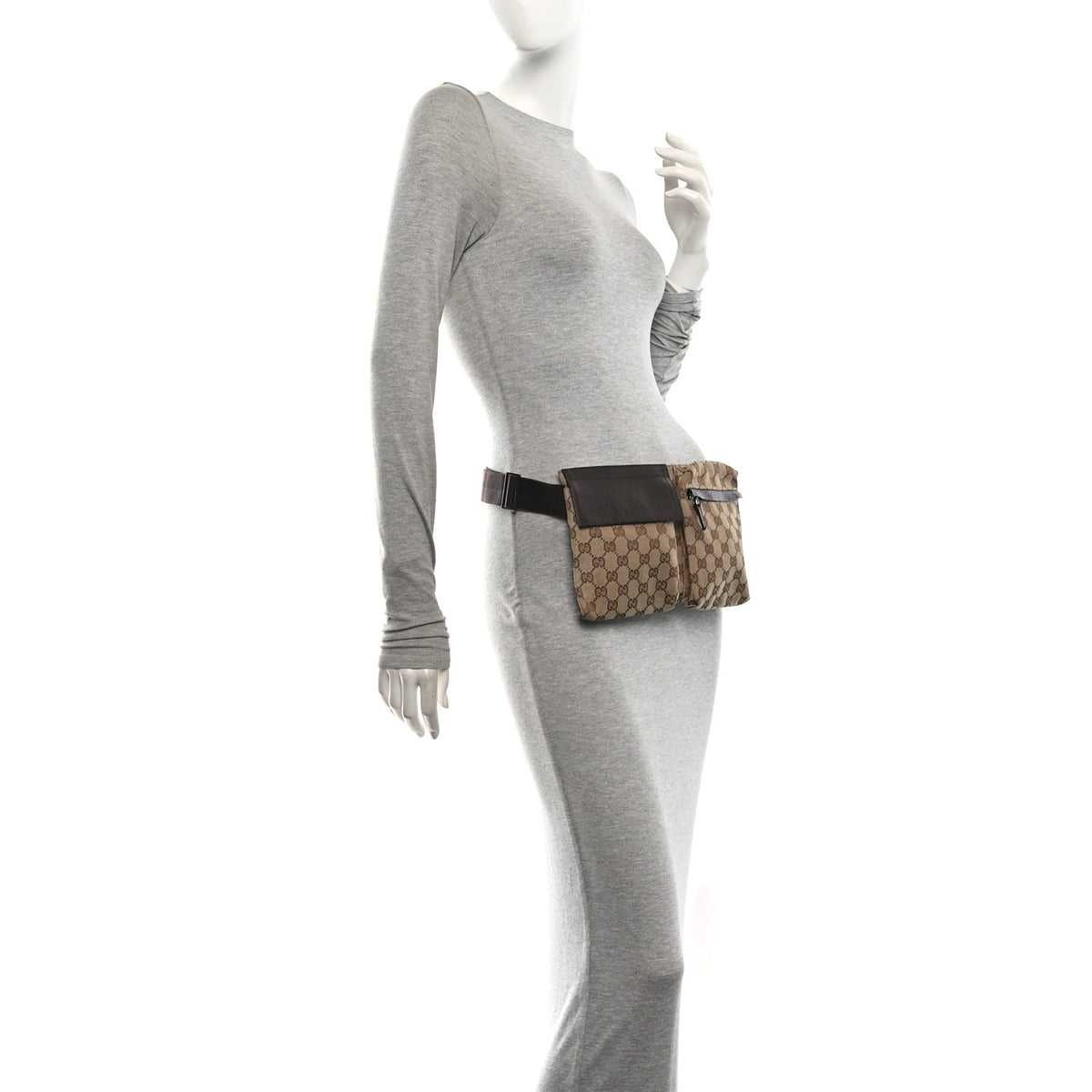 GG Monogram Double Pocket Belt Bag Dark Brown