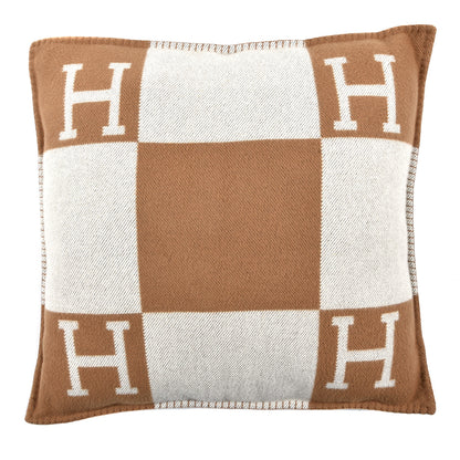 Hermes Wool Cashmere Avalon Pillow GM Ecru Camel 1 of 3