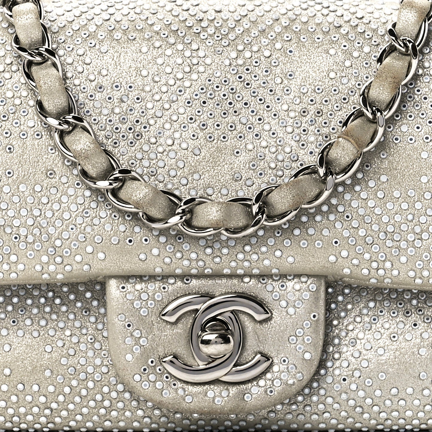 Iridescent Calfskin Studded Mini Flap Silver