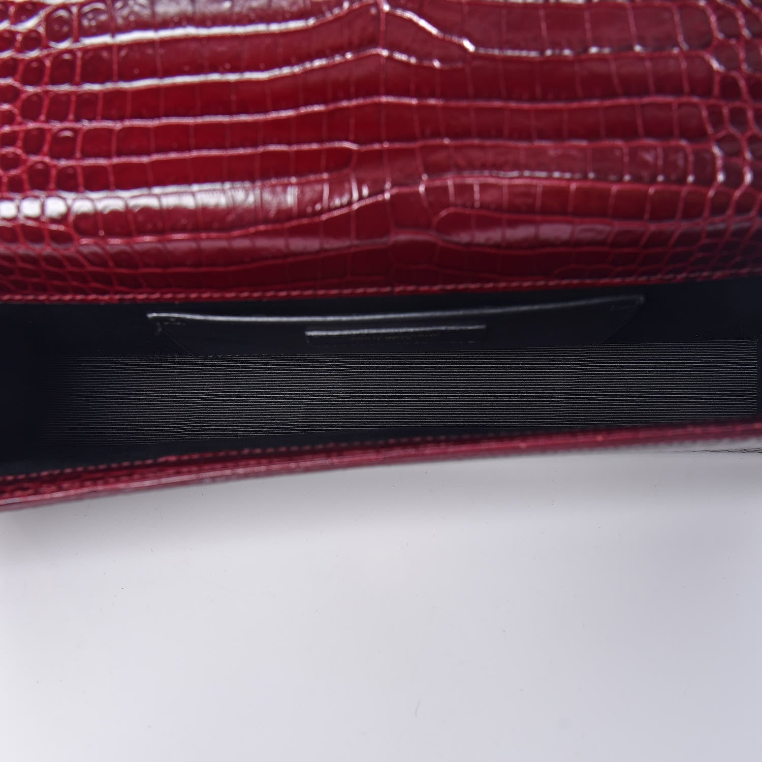 Saint Laurent Calfskin Crocodile Embossed Classic Monogram Tassel Clutch Bordeaux 5 of 6