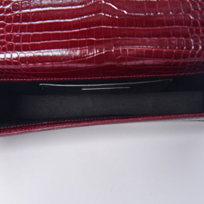 Saint Laurent Calfskin Crocodile Embossed Classic Monogram Tassel Clutch Bordeaux 5 of 6