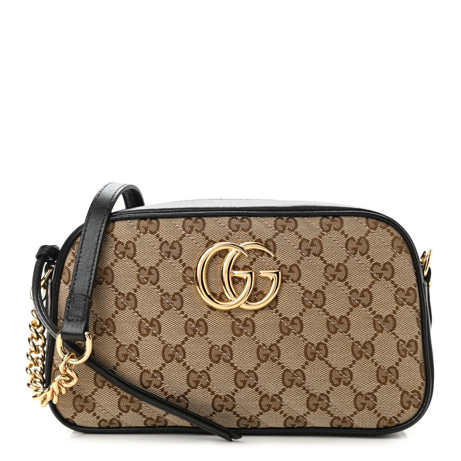 Gucci Monogram Matelasse Diagonal Small GG Marmont Chain Shoulder Bag Beige Black 1 of 10