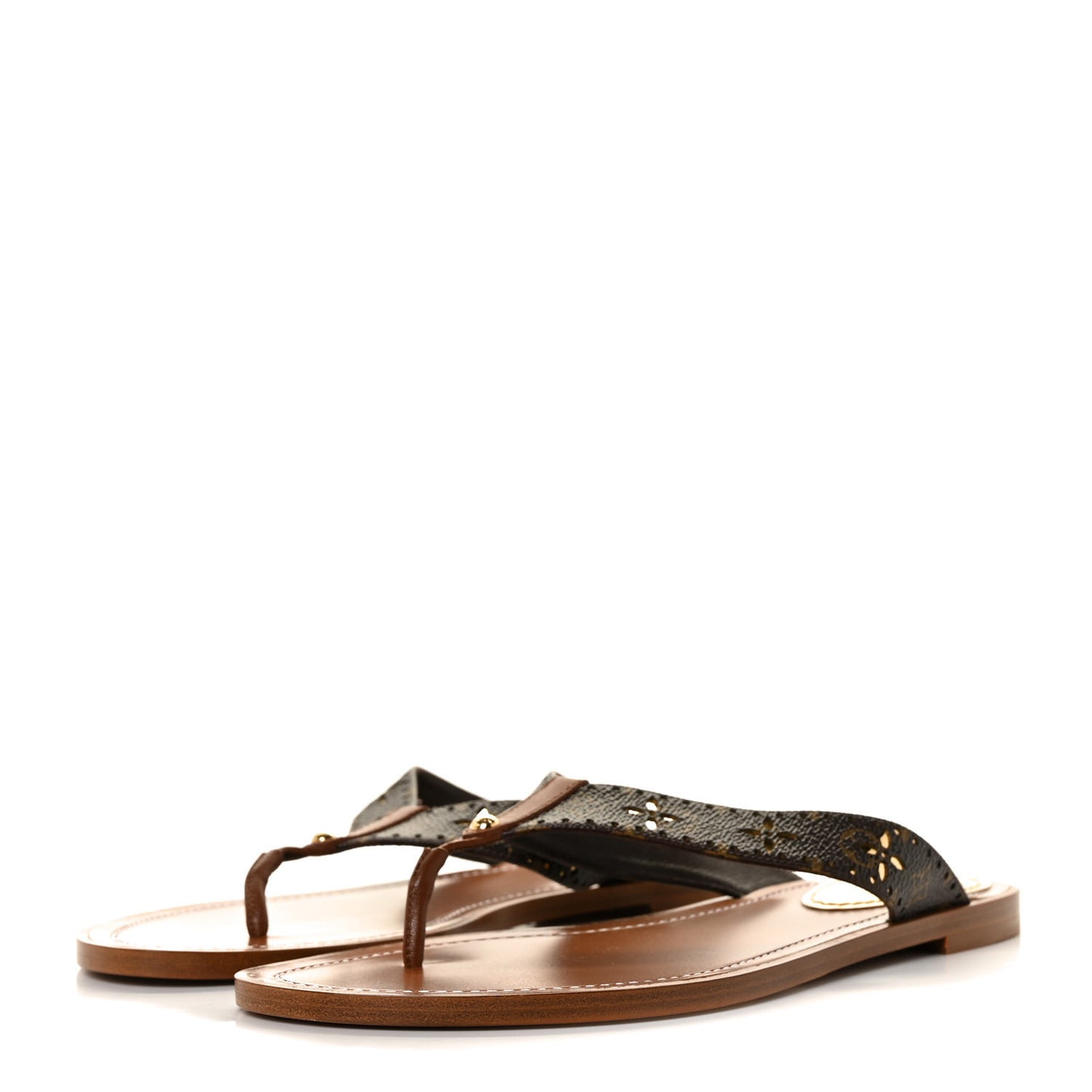 Monogram Sunny Flat Thong Sandals 39 Brown