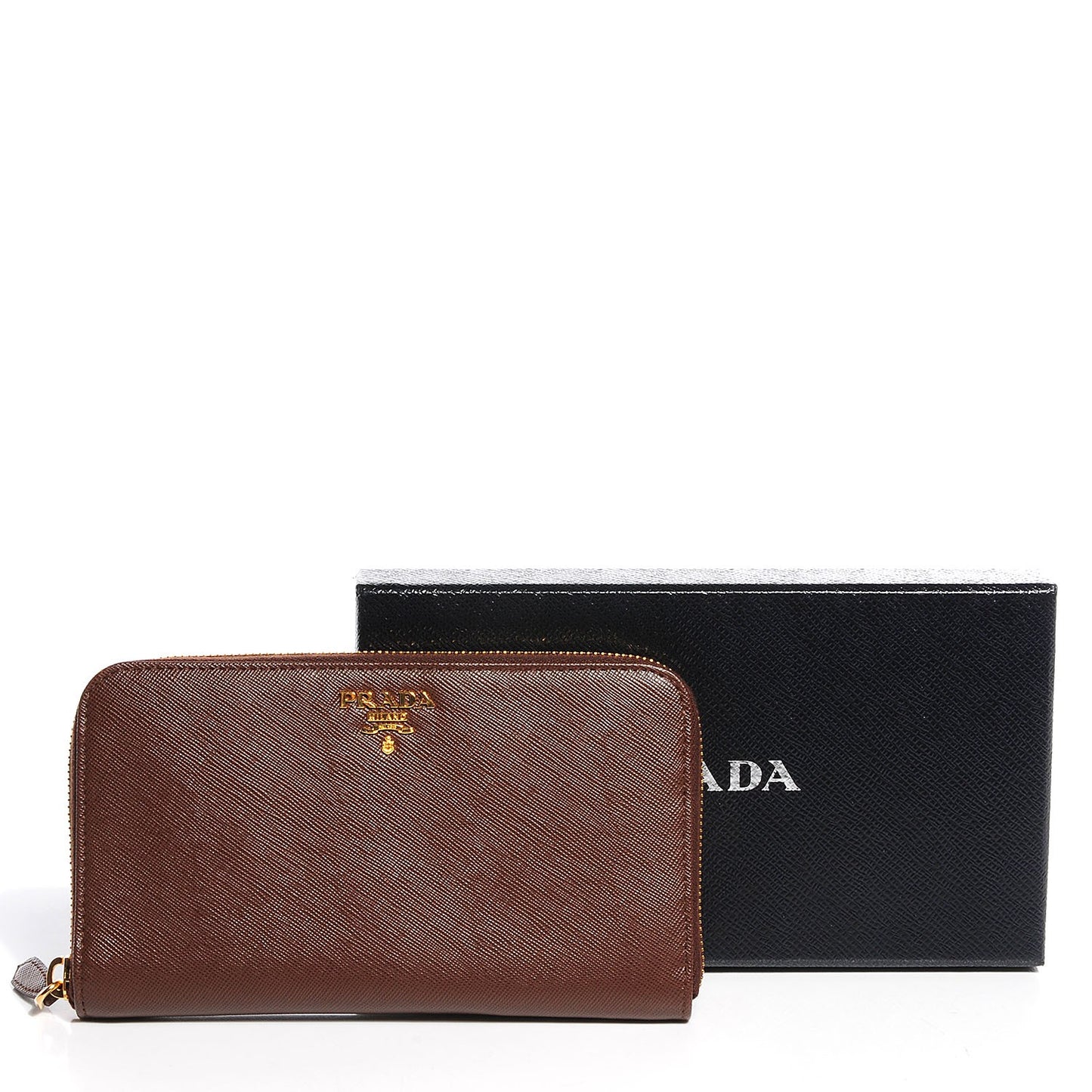 Saffiano Metal Zip Around Wallet Cacao