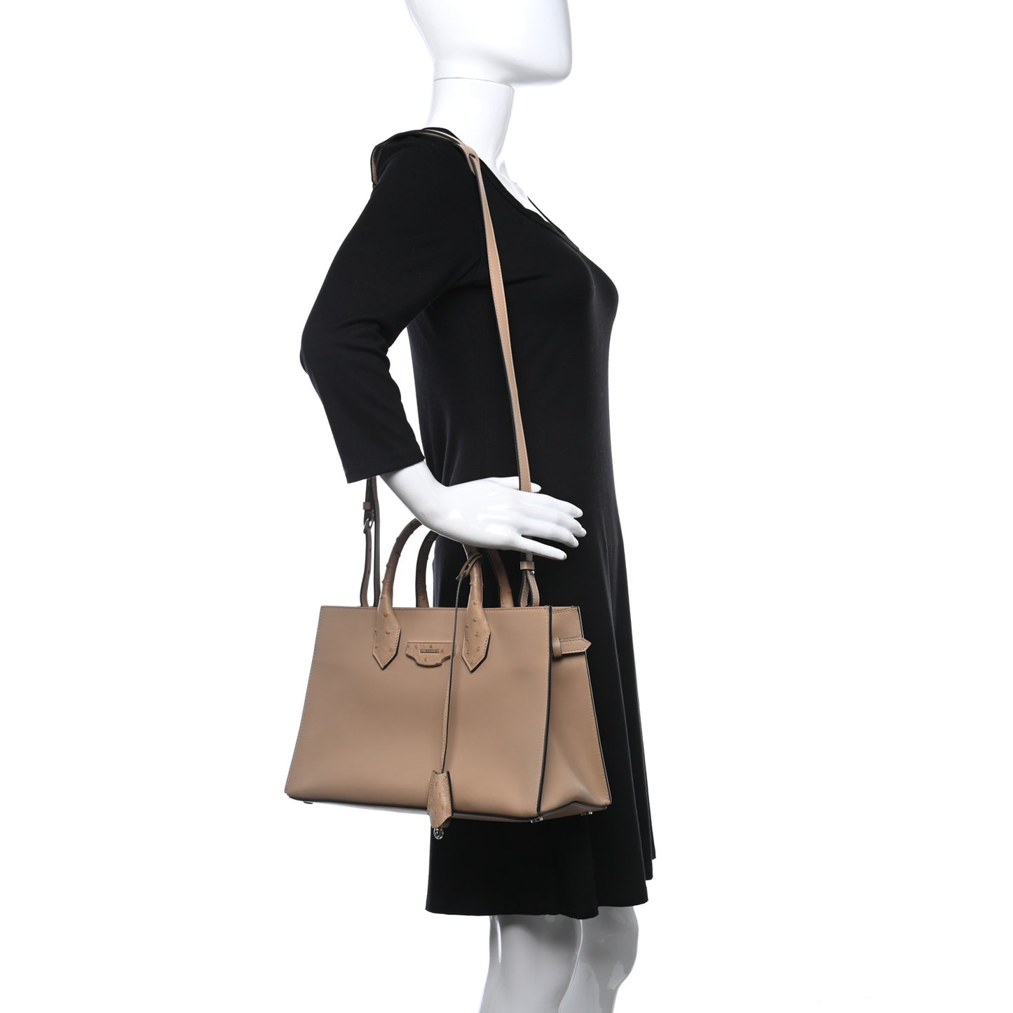 Smooth Calfskin Ostrich Padlock Work XS Outremer Beige Camel