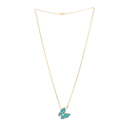 Van Cleef & Arpels 18K Yellow Gold Diamond Turquoise Two Butterfly Pendant Necklace 3 of 6