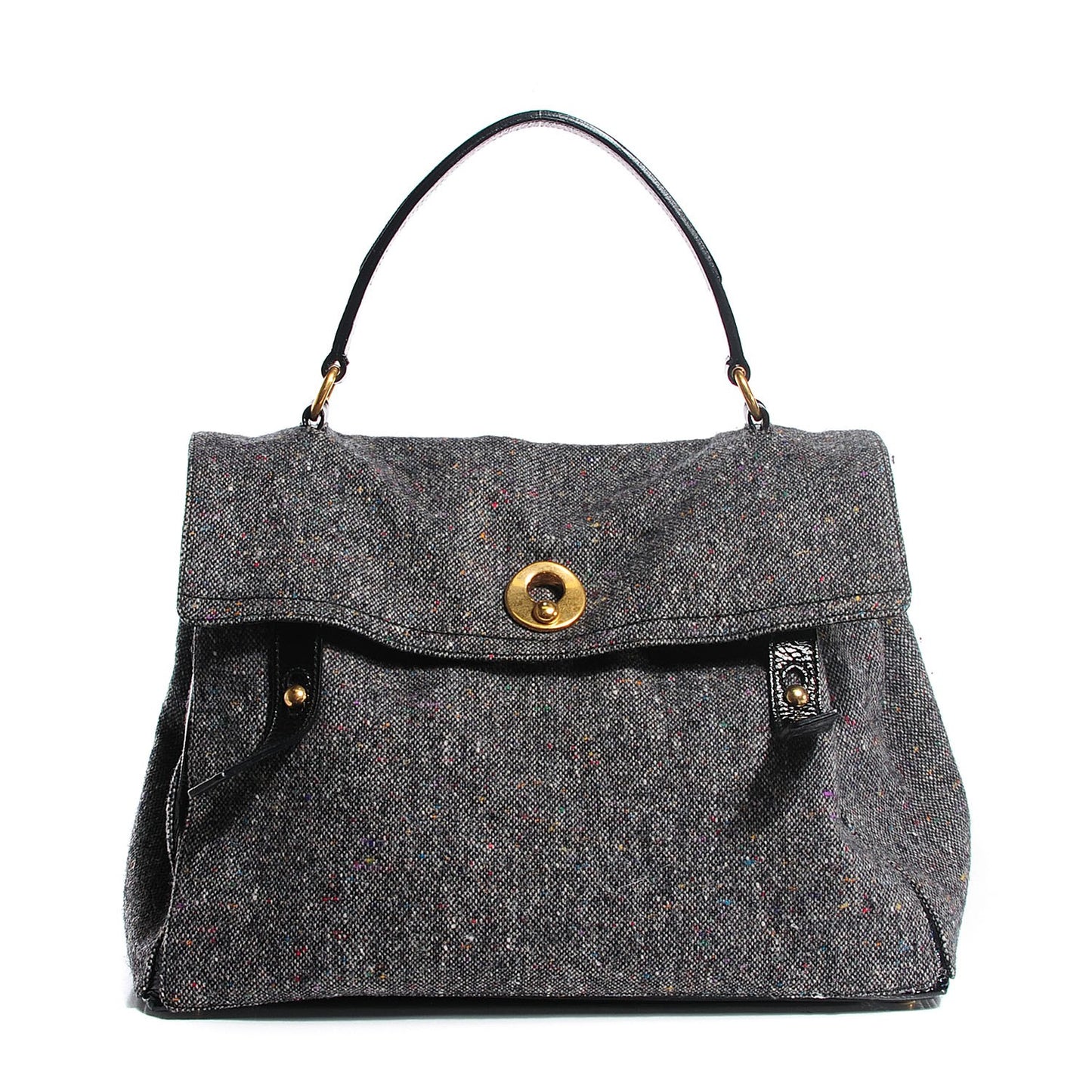 Patent Tweed Large Muse Two Grey Black