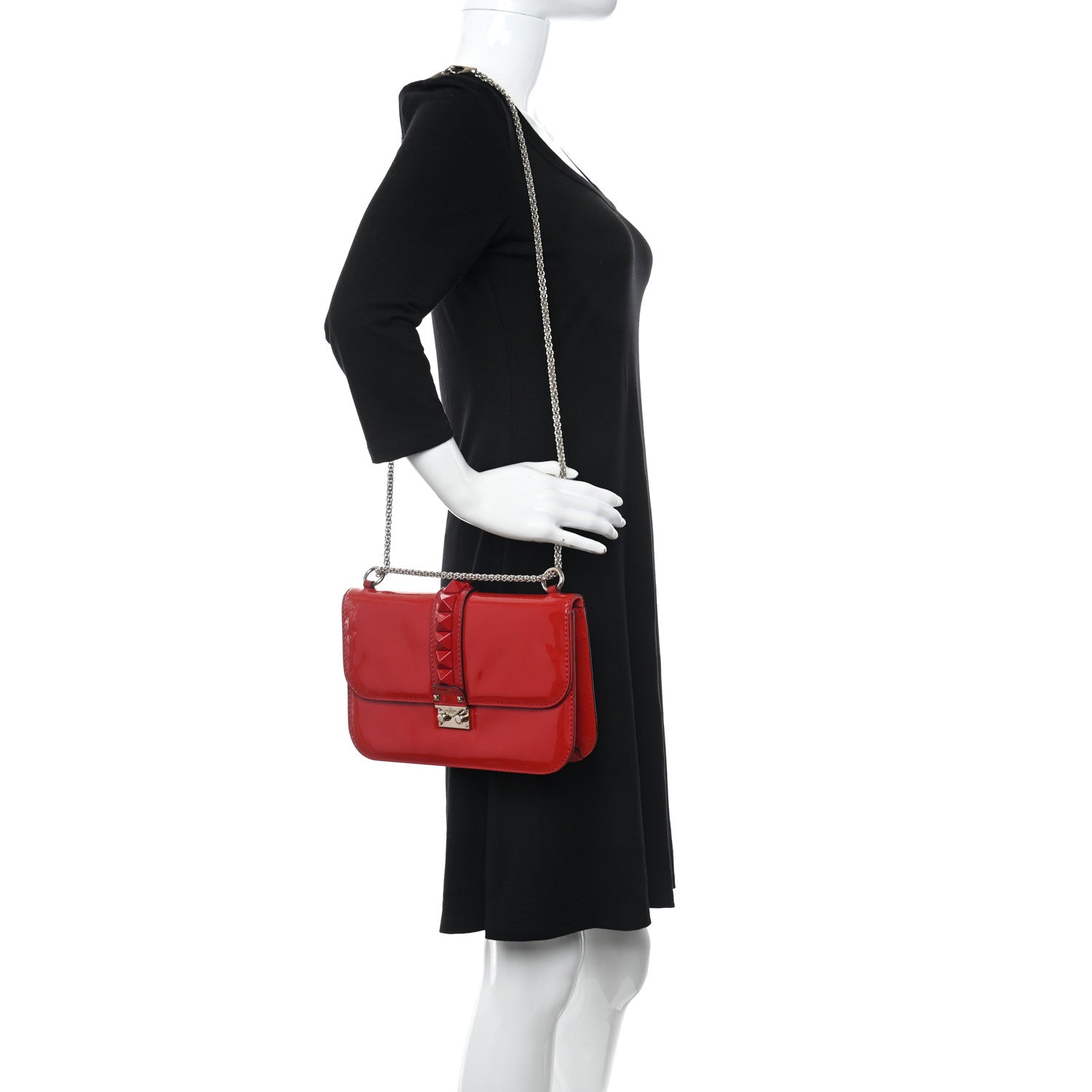 Valentino Garavani Patent Monochrome Medium Glam Lock Rockstud Flap Rosso Valentino 2 of 10