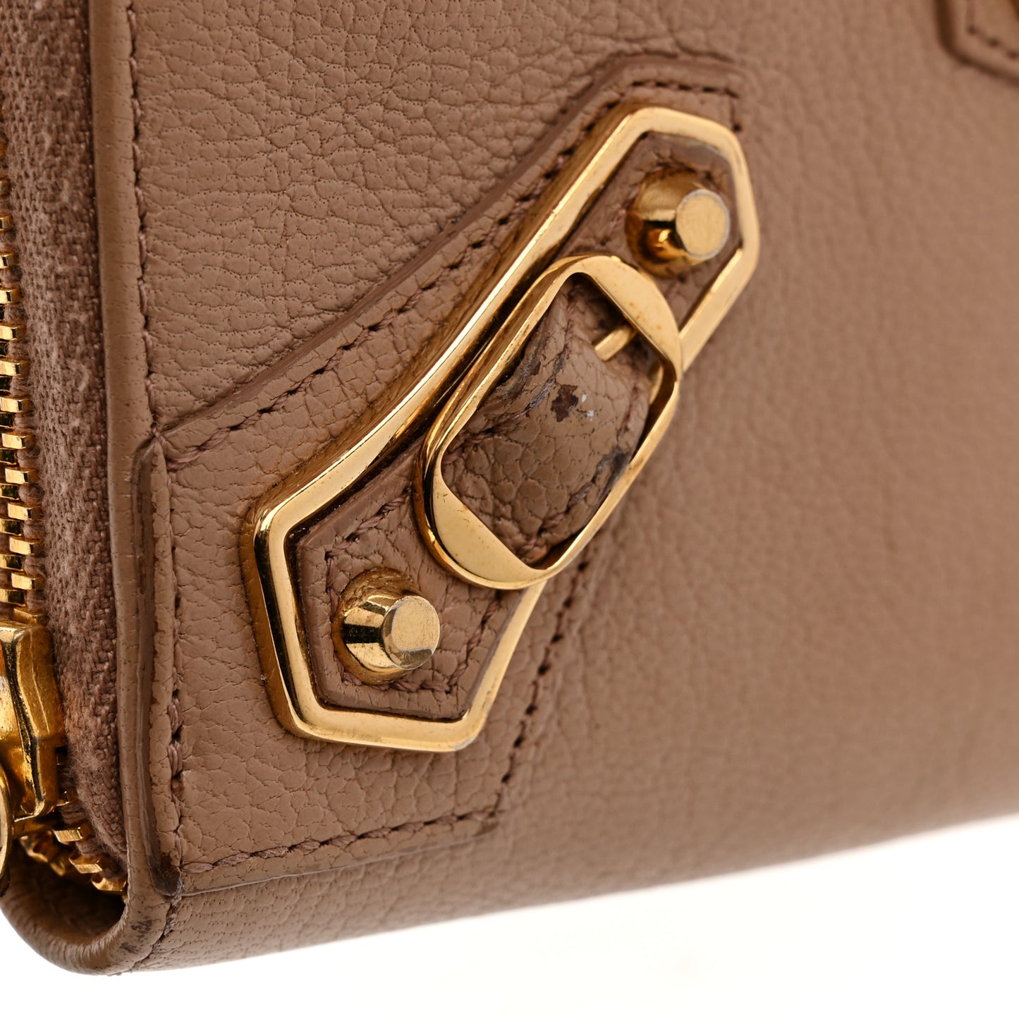 Chevre Gold Metallic Edge Hardware Continental Zip Around Wallet Rose Des Sables