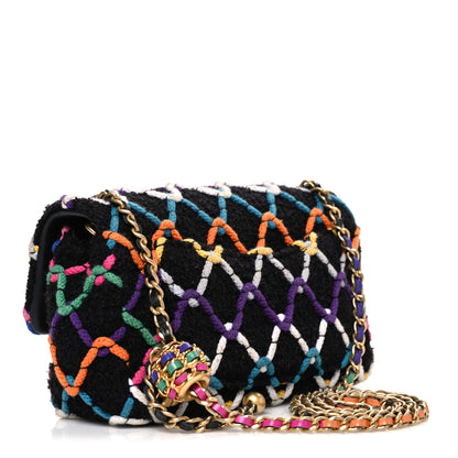 Chanel Tweed Diamond Threaded Mini Rectangular Pearl Crush Flap Black Multicolor 3 of 10