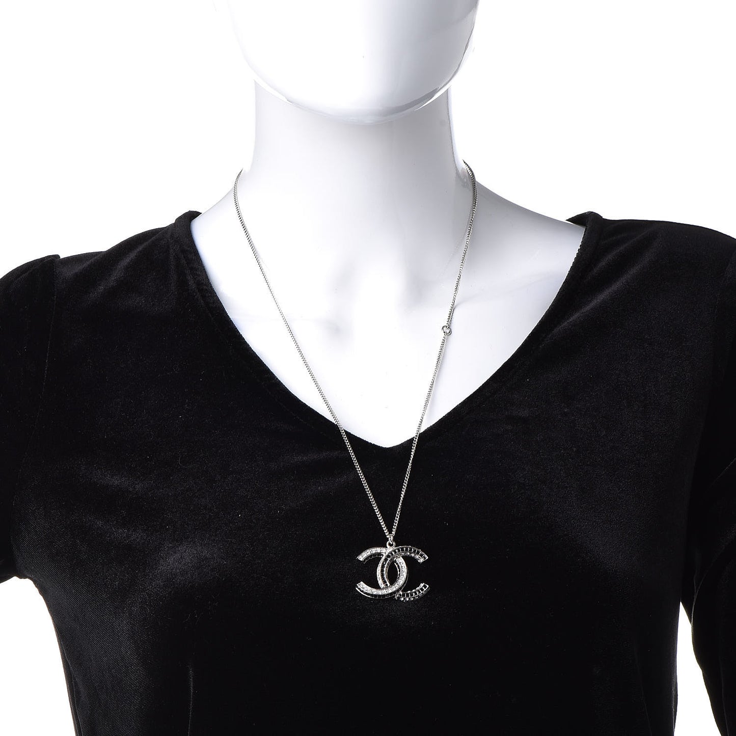 Baguette Crystal Large CC Necklace Silver Black