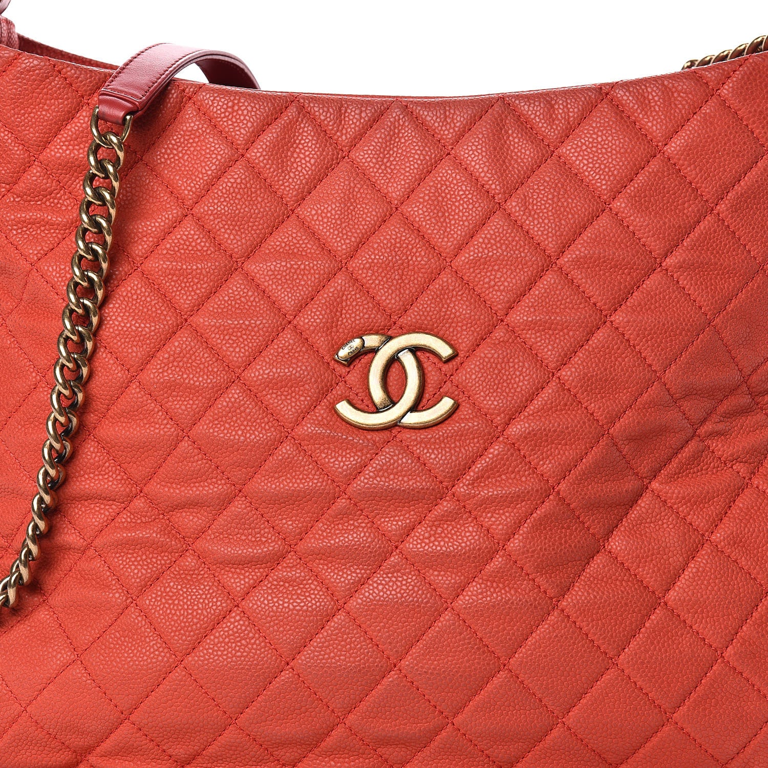Chanel Iridescent Caviar Quilted Country Chic Hobo Red 10 of 14