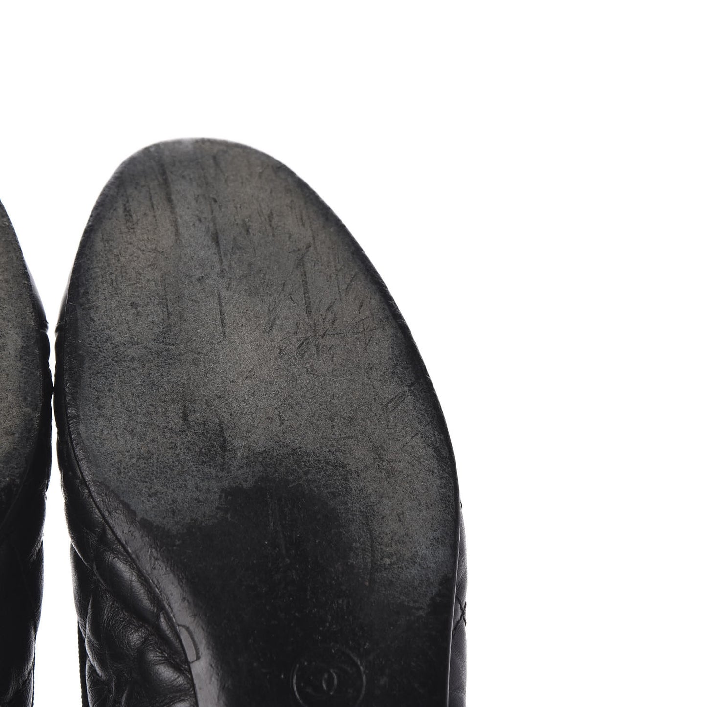 Aged Calfskin Quilted CC Cap Toe Ballerina Flats 37.5 Black