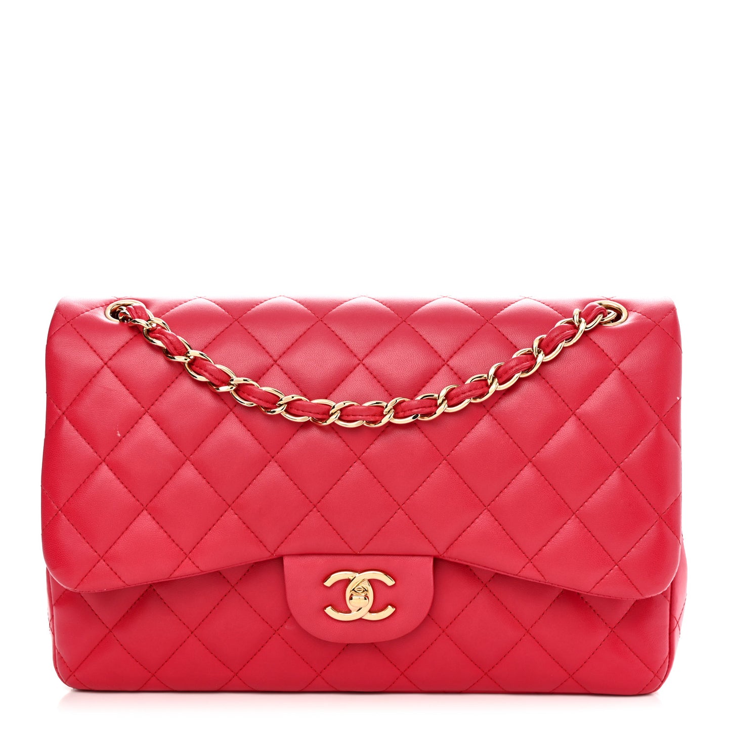Lambskin Quilted Jumbo Double Flap Dark Pink