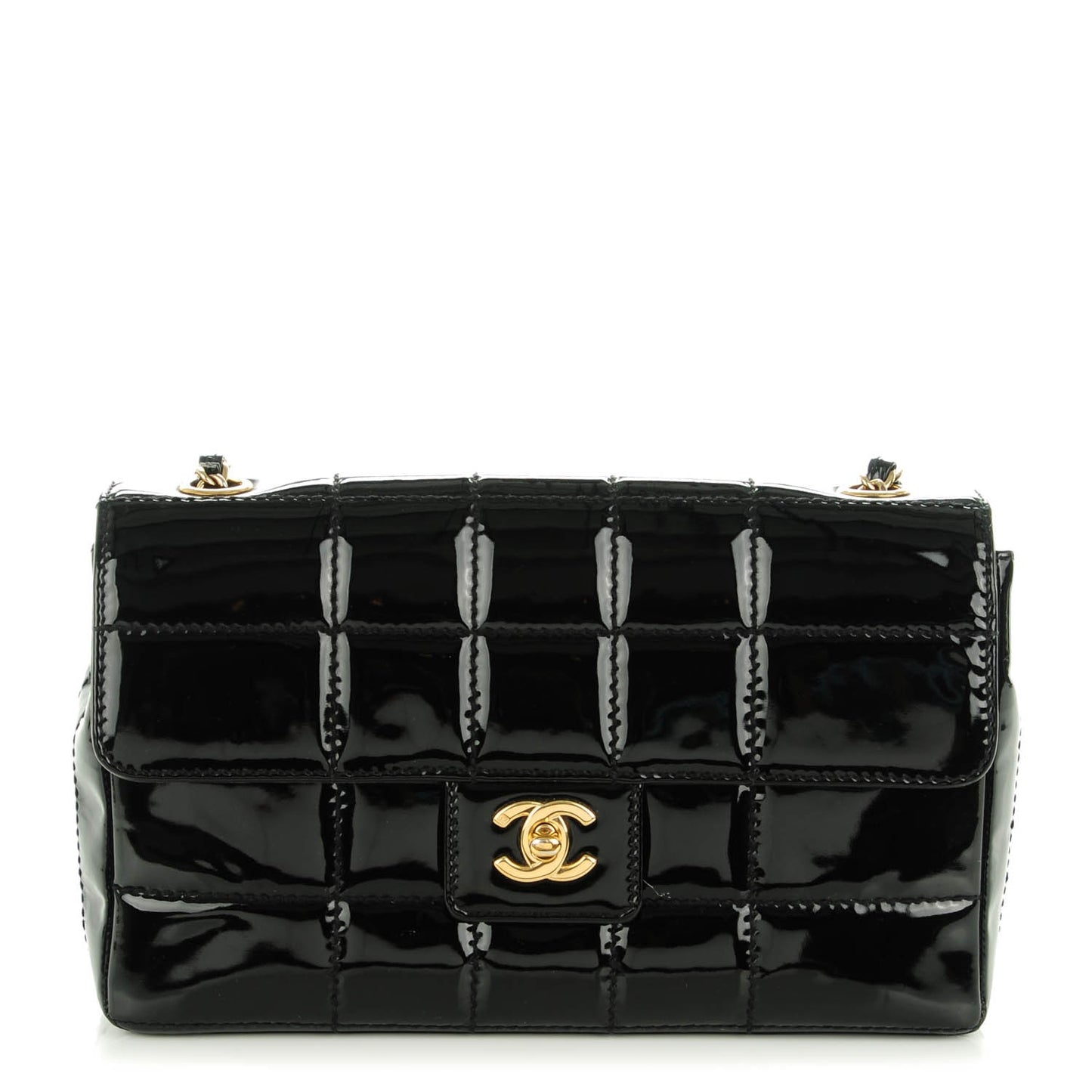 Patent Quilted Medium Chocolate Bar Flap Black