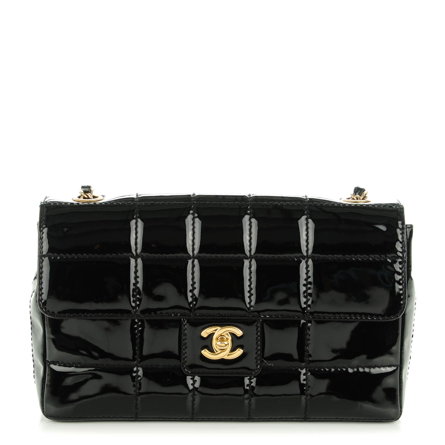 Chanel Patent Quilted Medium Chocolate Bar Flap Black 1 of 8