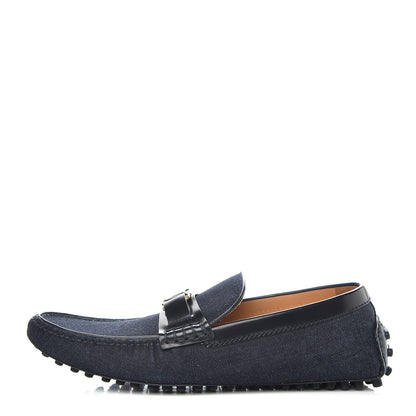 Louis Vuitton Denim Mens Hockenheim Moccasin Loafers 8.5 Marine 1 of 12