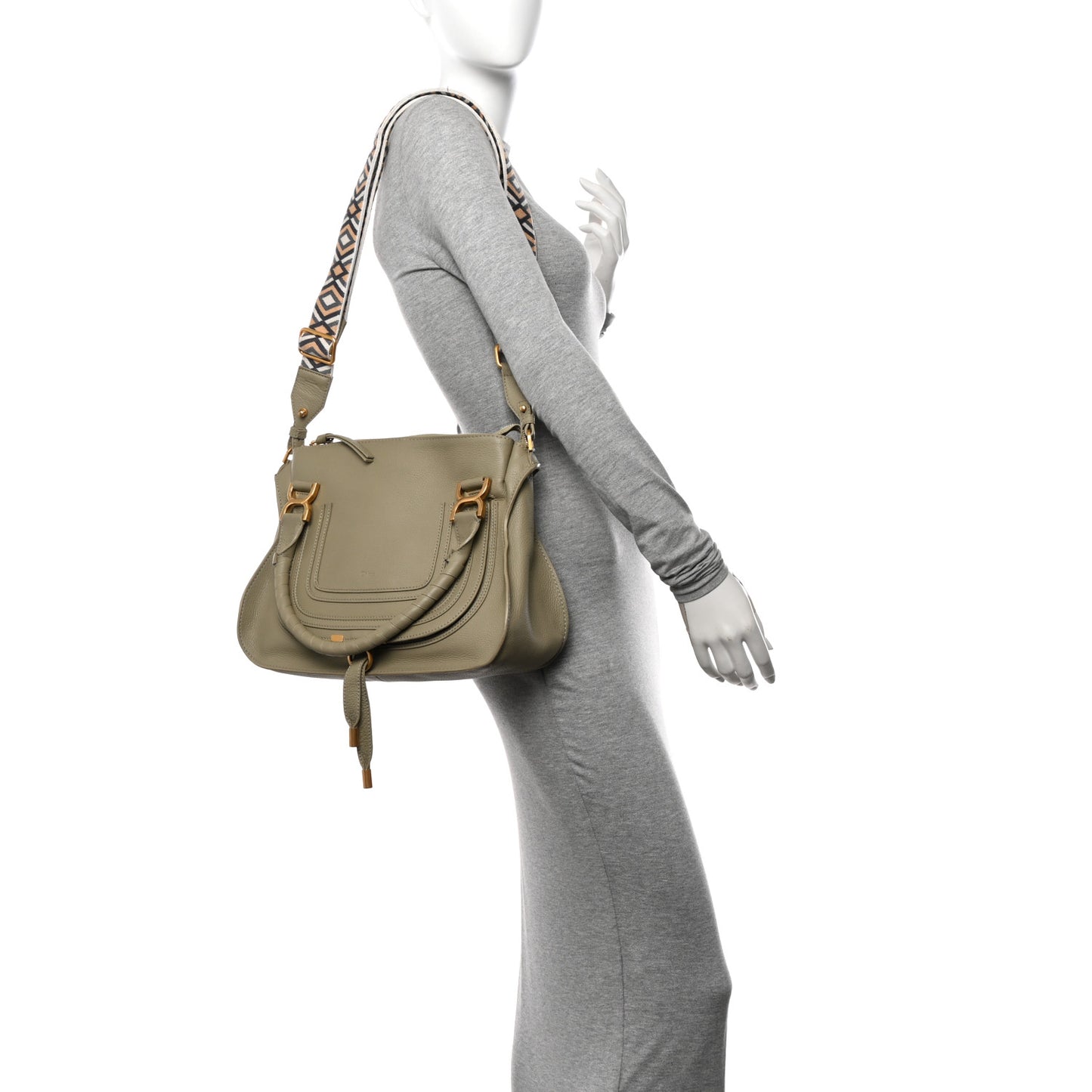 Calfskin Braided Medium Marcie Double Carry Slate Green