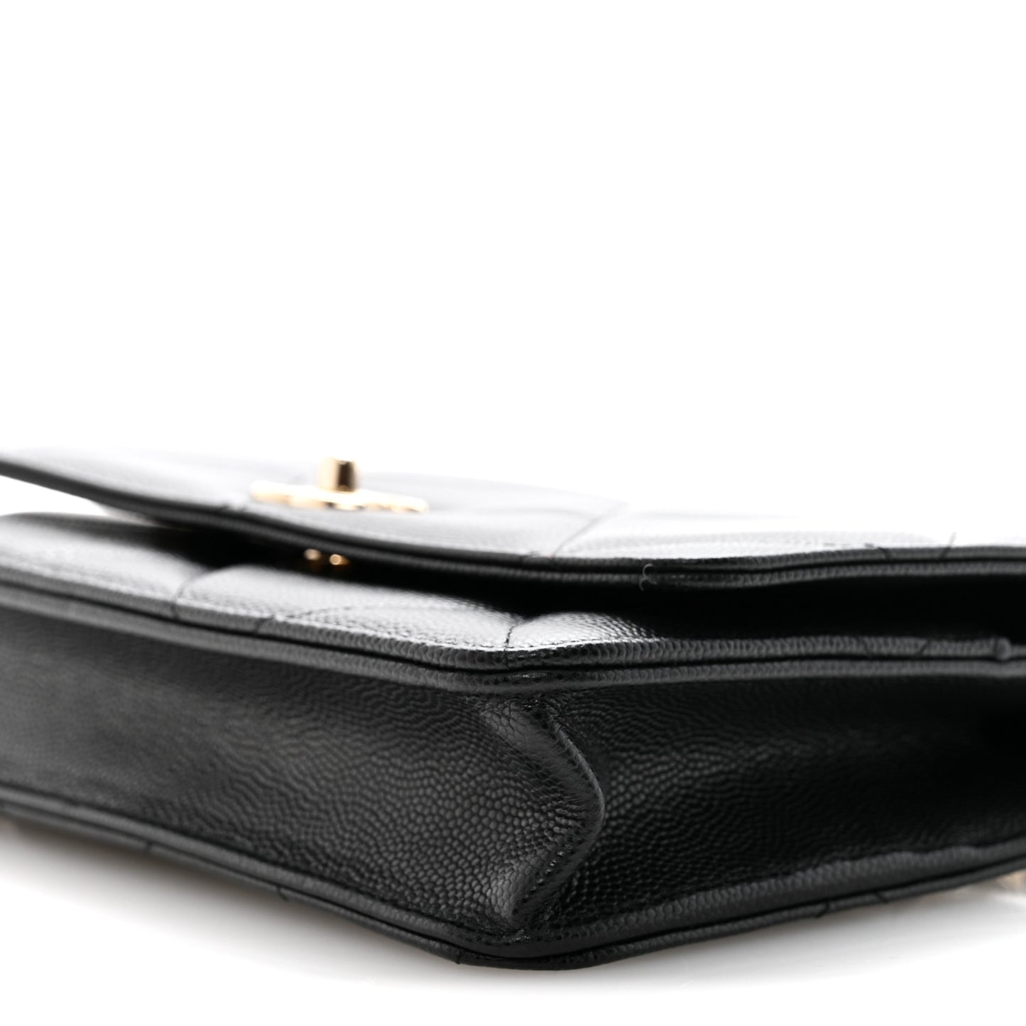 Shiny Caviar Quilted Turnlock Top Handle Wallet On Chain WOC Black