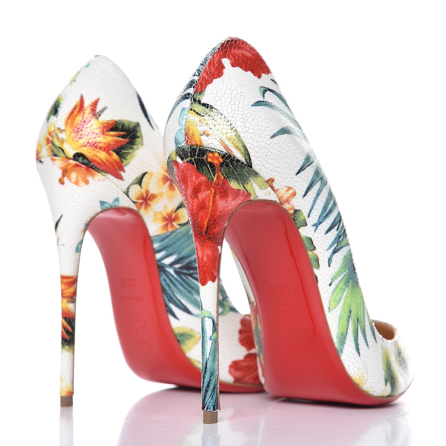 Crackled Calfskin Hawaii Print So Kate 120 Pumps 39.5 White Multi