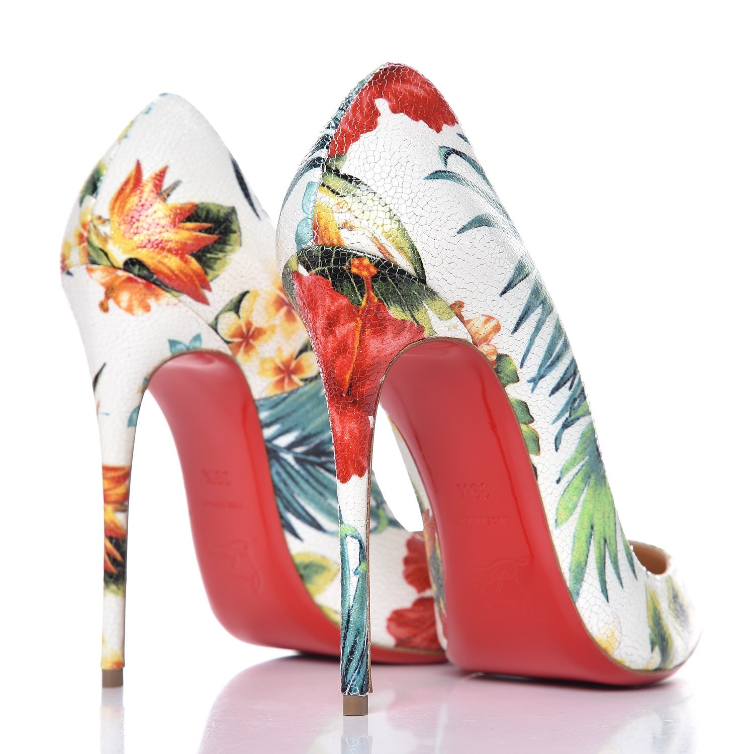 Christian Louboutin Crackled Calfskin Hawaii Print So Kate 120 Pumps 39.5 White Multi 3 of 13
