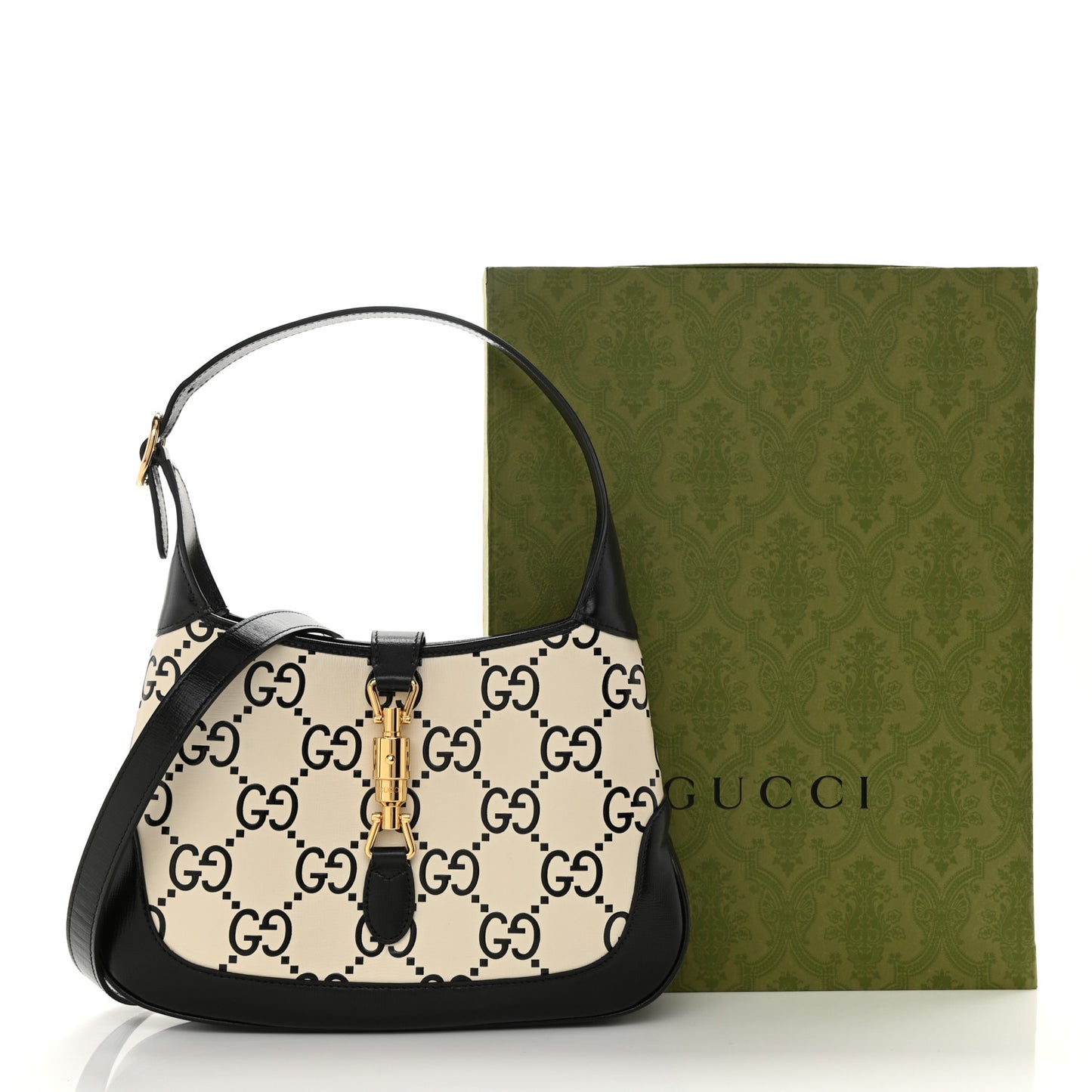 Azalea Calfskin GG Monogram Bi-Color Debossed Small Jackie 1961 Hobo Mystic White Black