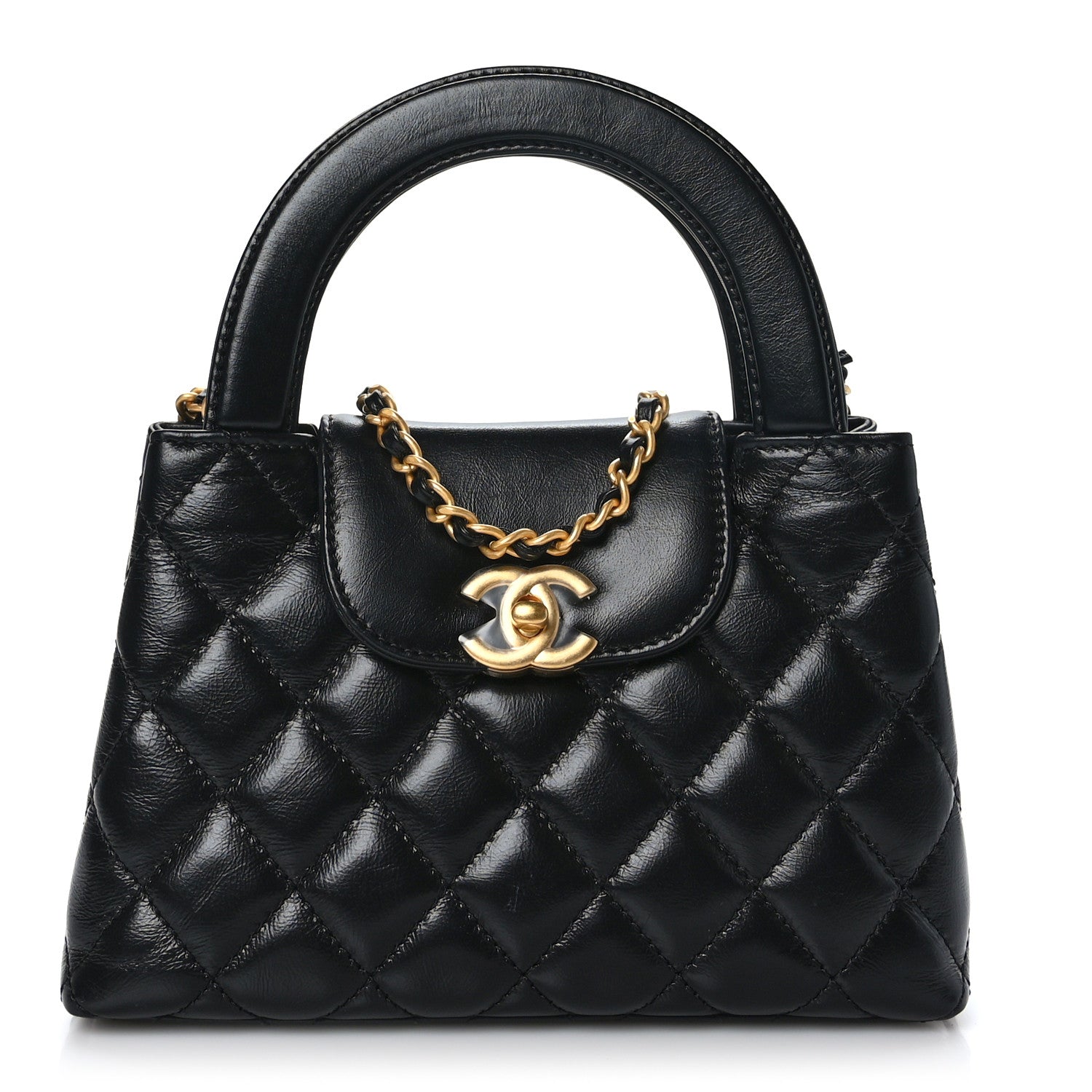 Chanel Shiny Aged Calfskin Quilted Nano Kelly Shopper Black 1 of 9