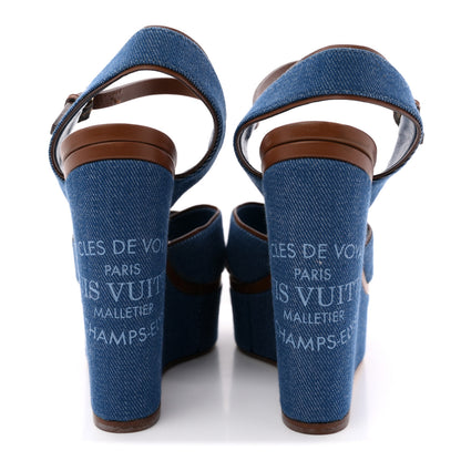 Louis Vuitton Denim Articles de Voyage Wedges 37.5 Blue 6 of 14